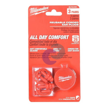 TAPONES AUDITIVOS PARA REDUCCIÓN DE RUIDO CON CABLE - 3 PARES MILWAUKEE