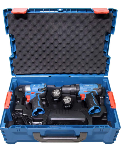 KIT TALADRO + ATORNILLADOR INALAMBRICO SIN CARBONES 12V MAX/2.0Ahx2 (DCPL04-8 + DCJZ23-10i)
