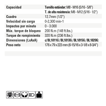 LLAVE DE IMPACTO INALAM TW202D001 MAKITA