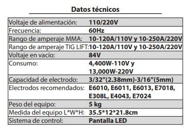 SOLDADORA INVERTER MMA AXT-257LCD